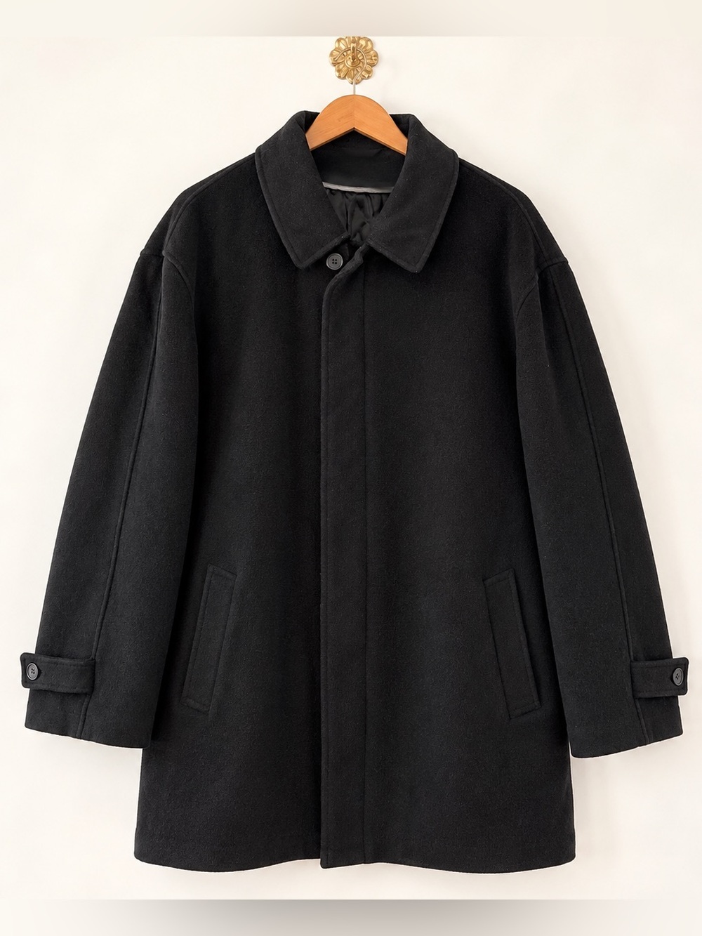 Lauren Ralph Lauren Men’s Black Wool Trench Coat Overcoat Size Large